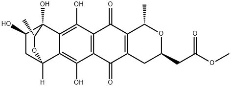 (1R,13R)-1,3,4,6,7,9,10,11-Octahydro-4α,5,12,13-tetrahydroxy-3α,7α-dimethyl-6,11-dioxo-1β,4-ethanonaphtho[2,3-c:6,7-c']dipyran-9β-acetic acid methyl ester Struktur