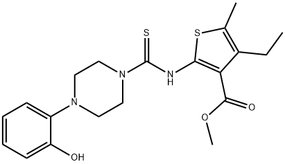 methyl 4-ethyl-2-(4-(2-hydroxyphenyl)piperazine-1-carbothioamido)-5-methylthiophene-3-carboxylate Struktur