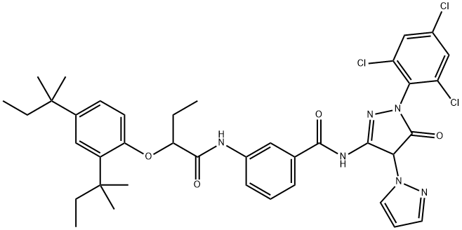 Benzamide, 3-[[2-[2,4-bis(1,1-dimethylpropyl) phenoxy]-1-oxobutyl]amino]-N-[4′,5′-dihydro-5′oxo-1′-(2,4,6-trichlorophenyl)[1,4′-bi-1H-pyrazol]-3′-yl]- Struktur