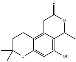 5-Hydroxy-1,8,9,10-tetrahydro-4,8,8-trimethyl-2H,4H-benzo[1,2-b:4,3-c']dipyran-2-one Struktur