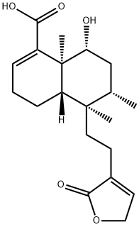 (-)-6beta-Hydroxy-5beta,8beta,9beta,10alpha-cleroda-3,13-dien-16,15-olid-18-oic acid Struktur