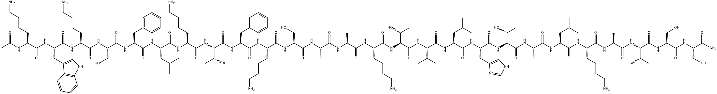 L-Serinamide, N2-acetyl-L-lysyl-L-tryptophyl-L-lysyl-L-seryl-L-phenylalanyl-L-leucyl-L-lysyl-L-threonyl-L-phenylalanyl-L-lysyl-L-seryl-L-alanyl-L-alanyl-L-lysyl-L-threonyl-L-valyl-L-leucyl-L-histidyl-L-threonyl-L-alanyl-L-leucyl-L-lysyl-L-alanyl-L-isoleucyl-L-seryl- (9CI) Struktur