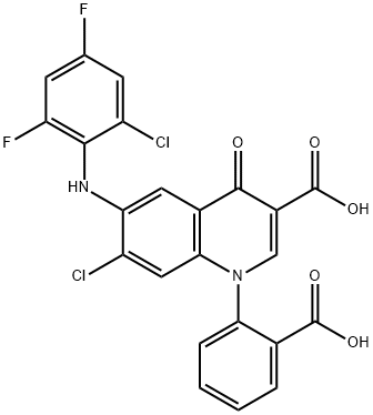 3-Quinolinecarboxylic acid, 1-(2-carboxyphenyl)-7-chloro-6-[(2-chloro-4,6-difluorophenyl)amino]-1,4-dihydro-4-oxo- Struktur