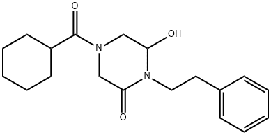 2-Piperazinone, 4-(cyclohexylcarbonyl)-6-hydroxy-1-(2-phenylethyl)- Struktur