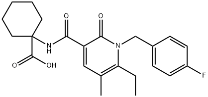 Cyclohexanecarboxylic acid, 1-[[[6-ethyl-1-[(4-fluorophenyl)methyl]-1,2-dihydro-5-methyl-2-oxo-3-pyridinyl]carbonyl]amino]- Struktur