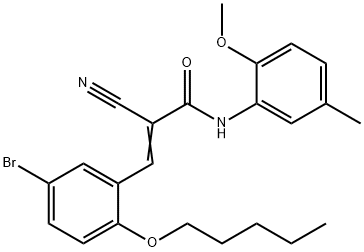 (E)-3-(5-bromo-2-pentoxyphenyl)-2-cyano-N-(2-methoxy-5-methylphenyl)prop-2-enamide Struktur