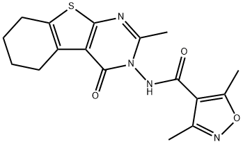 3,5-dimethyl-N-(2-methyl-4-oxo-5,6,7,8-tetrahydro-[1]benzothiolo[2,3-d]pyrimidin-3-yl)-1,2-oxazole-4-carboxamide Struktur