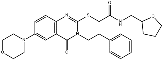 Acetamide, 2-[[3,4-dihydro-6-(4-morpholinyl)-4-oxo-3-(2-phenylethyl)-2-quinazolinyl]thio]-N-[(tetrahydro-2-furanyl)methyl]- Struktur