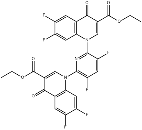 3-Quinolinecarboxylic acid, 1,1'-(3,5-difluoro-2,6-pyridinediyl)bis[6,7-difluoro-1,4-dihydro-4-oxo-, diethyl ester (9CI) Struktur