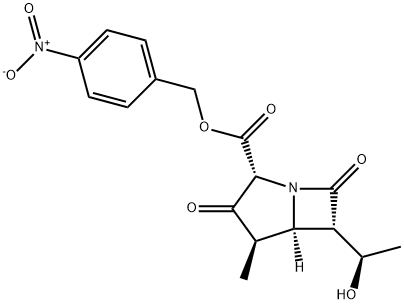 1-Azabicyclo[3.2.0]heptane-2-carboxylic acid, 6-[(1R)-1-hydroxyethyl]-4-methyl-3,7-dioxo-, (4-nitrophenyl)methyl ester, (2R,4R,5R,6S)- Struktur