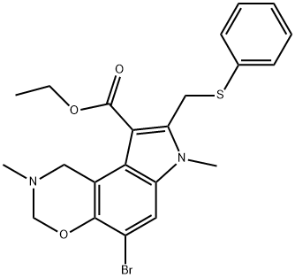 Pyrrolo[3,2-f][1,3]benzoxazine-9-carboxylic acid, 5-bromo-1,2,3,7-tetrahydro-2,7-dimethyl-8-[(phenylthio)methyl]-, ethyl ester Struktur