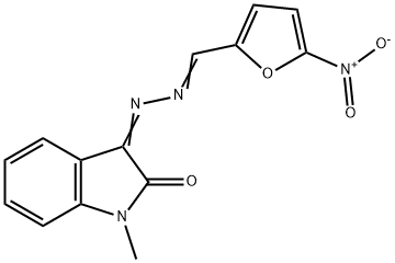 2-Furancarboxaldehyde, 5-nitro-, 2-(1,2-dihydro-1-methyl-2-oxo-3H-indol-3-ylidene)hydrazone Struktur