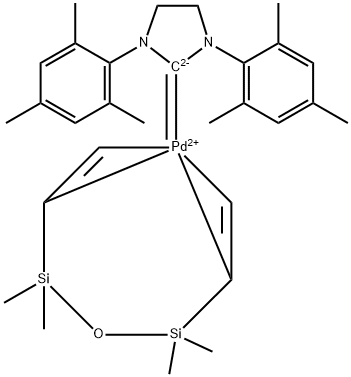 Pd (0) divinyltetramethyldisiloxan di-mesityl-imidazolidin yliden Struktur