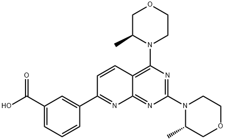 3-[2,4-bis[(3S)-3-methylmorpholin-4-yl]pyrido[2,3-d]pyrimidin-7-yl]benzoic acid Struktur