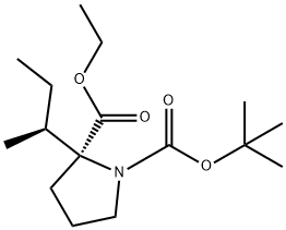 N-(tert-butoxycarbonyl)-α-((1S)-1-methyl-propyl)proline ethyl ester Struktur