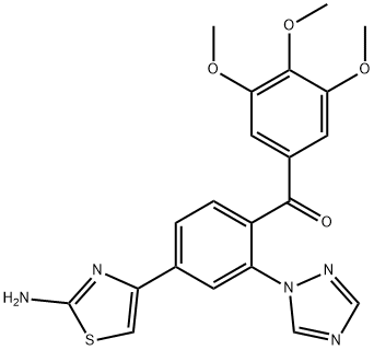 Methanone, [4-?(2-?amino-?4-?thiazolyl)?-?2-?(1H-?1,?2,?4-?triazol-?1-?yl)?phenyl]?(3,?4,?5-?trimethoxyphenyl)?- Struktur