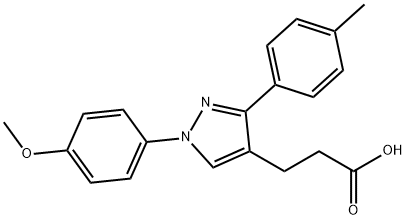 JR-6879, 3-(1-(4-Methoxyphenyl)-3-p-tolyl-1H-pyrazol-4-yl)propanoic acid, 97% Struktur