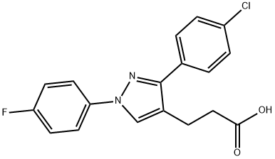 JR-6884, 3-(3-(4-Chlorophenyl)-1-(4-fluorophenyl)-1H-pyrazol-4-yl)propanoic acid, 97% Struktur