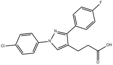 JR-6894, 3-(1-(4-Chlorophenyl)-3-(4-fluorophenyl)-1H-pyrazol-4-yl)propanoic acid, 97% Struktur