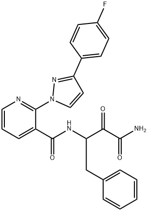 3-Pyridinecarboxamide, N-[3-amino-2,3-dioxo-1-(phenylmethyl)propyl]-2-[3-(4-fluorophenyl)-1H-pyrazol-1-yl]- Struktur