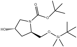 (2R,4S)-tert-butyl 2-(((tert-butyldimethylsilyl)oxy)methyl)-4-hydroxypyrrolidine-1-carboxylate Struktur