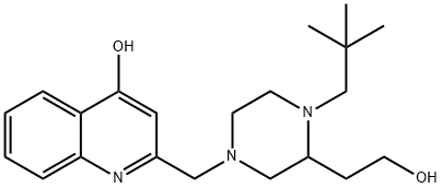 4-Quinolinol, 2-[[4-(2,2-dimethylpropyl)-3-(2-hydroxyethyl)-1-piperazinyl]methyl]- Struktur