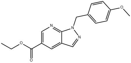 1H-Pyrazolo[3,4-b]pyridine-5-carboxylic acid, 1-[(4-methoxyphenyl)methyl]-, ethyl ester Struktur