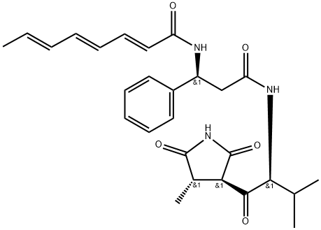 (βS)-N-[(1S)-2-メチル-1-[[(3R,4S)-4-メチル-2,5-ジオキソ-3-ピロリジニル]カルボニル]プロピル]-β-[[(2E,4E,6E)-1-オキソ-2,4,6-オクタトリエニル]アミノ]ベンゼンプロパンアミド 化學(xué)構(gòu)造式