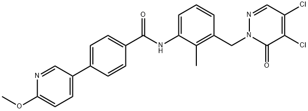 Benzamide, N-[3-[(4,5-dichloro-6-oxo-1(6H)-pyridazinyl)methyl]-2-methylphenyl]-4-(6-methoxy-3-pyridinyl)- Struktur