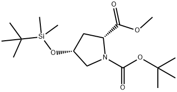 1,2-Pyrrolidinedicarboxylic acid, 4-[[(1,1-dimethylethyl)dimethylsilyl]oxy]-, 1-(1,1-dimethylethyl) 2-methyl ester, (2R,4R)- Struktur