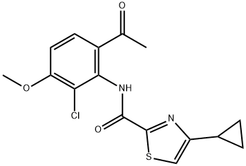 N-(6-Acetyl-2-chloro-3-methoxyphenyl)-4-cyclopropyl-1,3-thiazole-2-carboxamide Struktur