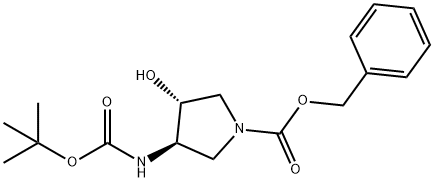 (3R,4R)-3-tert-Butoxycarbonylamino-4-hydroxy-pyrrolidine-1-carboxylic acid benzyl ester Struktur