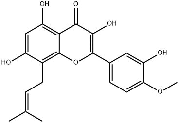 4H-1-Benzopyran-4-one, 3,5,7-trihydroxy-2-(3-hydroxy-4-methoxyphenyl)-8-(3-methyl-2-buten-1-yl)- Struktur