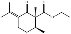 Cyclohexanecarboxylic acid, 1,6-dimethyl-3-(1-methylethylidene)-2-oxo-, ethyl ester, (1S,6S)- Struktur