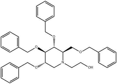 1-?Piperidineethanol, 3,?4,?5-?tris(phenylmethoxy)?-?2-?[(phenylmethoxy)?methyl]?-?, (2R,?3R,?4R,?5S)?- Struktur