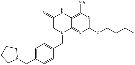 4-Amino-2-butoxy-8-[4-(1-pyrrolidinylmethyl)benzyl]-7,8-dihydro-6(5H)-pteridinone Struktur