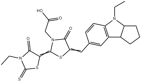 5-[(4-Ethyl-1,2,3,3a,4,8b-hexahydrocyclopent[b]indol-7-yl)methylene]-2-(3-ethyl-4-oxo-2-thioxo-5-thiazolidinylidene)-4-oxo-3-thiazolidineacetic Acid|