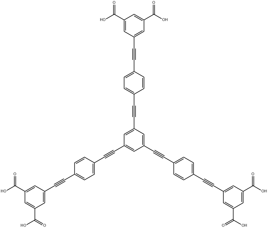 1,3-Benzenedicarboxylic acid, 5,5',5''-[1,3,5-benzenetriyltris(2,1-ethynediyl-4,1-phenylene-2,1-ethynediyl)]tris- Struktur