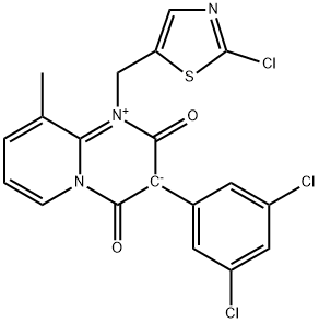 2H-Pyrido[1,2-a]pyrimidinium, 1-[(2-chloro-5-thiazolyl)methyl]-3-(3,5-dichlorophenyl)-3,4-dihydro-9-methyl-2,4-dioxo-, inner salt Struktur