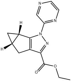 1H-Cyclopropa[4,5]cyclopenta[1,2-c]pyrazole-3-carboxylic acid, 4,4a,5,5a-tetrahydro-1-(2-pyrazinyl)-, ethyl ester, (4aS,5aS)- Struktur