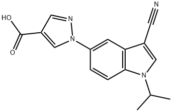 1H-Pyrazole-4-carboxylic acid, 1-[3-cyano-1-(1-methylethyl)-1H-indol-5-yl]- Struktur