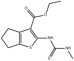 4H-Cyclopenta[b]thiophene-3-carboxylic acid, 5,6-dihydro-2-[[(methylamino)thioxomethyl]amino]-, ethyl ester Struktur