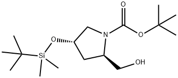 (2R,4S)-tert-Butyl 4-((tert-butyldimethylsilyl)oxy)-2-(hydroxymethyl)pyrrolidine-1-carboxylate Struktur