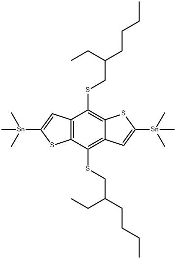 Stannane, 1,1'-[4,8-bis[(2-ethylhexyl)thio]benzo[1,2-b:4,5-b']dithiophene-2,6-diyl]bis[1,1,1-trimethyl- Struktur