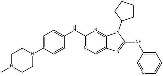 9H-Purine-2,8-diamine, 9-cyclopentyl-N2-[4-(4-methyl-1-piperazinyl)phenyl]-N8-3-pyridinyl- Struktur