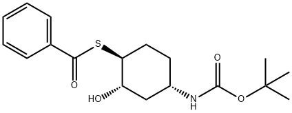 Benzenecarbothioic acid, S-[(1S,2S,4S)-4-[[(1,1-dimethylethoxy)carbonyl]amino]-2-hydroxycyclohexyl] ester Struktur