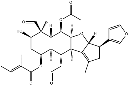 2-Butenoic acid, 2-methyl-, (3R,3aR,4aS,5R,5aR,6S,7R,9S,9aR,10R,10aR)-5-(acetyloxy)-6-formyl-3-(3-furanyl)-3,3a,4a,5,5a,6,7,8,9,9a,10,10a-dodecahydro-7-hydroxy-1,6,9a,10a-tetramethyl-10-(2-oxoethyl)-2H-cyclopenta[b]naphtho[2,3-d]furan-9-yl ester, (2E)- Struktur