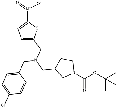 1-Pyrrolidinecarboxylic acid, 3-[[[(4-chlorophenyl)methyl][(5-nitro-2-thienyl)methyl]amino]methyl]-, 1,1-dimethylethyl ester Struktur