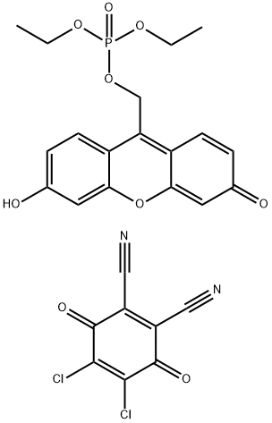 Phosphoric acid, diethyl (6-hydroxy-3-oxo-3H-xanthen-9-yl)methyl ester, compd. with 4,5-dichloro-3,6-dioxo-1,4-cyclohexadiene-1,2-dicarbonitrile (1:1)