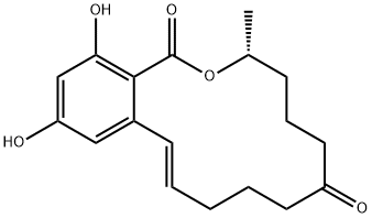 1H-2-Benzoxacyclotetradecin-1,7(8H)-dione, 3,4,5,6,9,10-hexahydro-14,16-dihydroxy-3-methyl-, (3R,11E)- Struktur